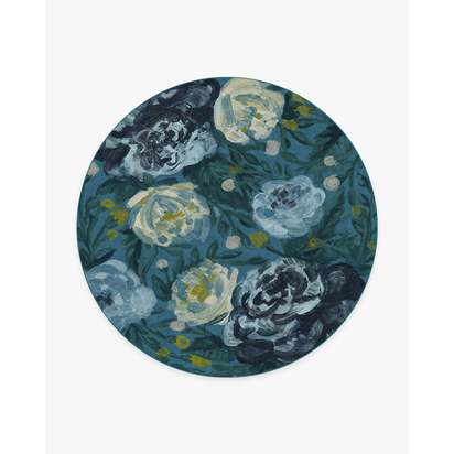 Camellia Midnight Flatwoven Rug - 245 Round cm - Rug + Cushioned Pad System