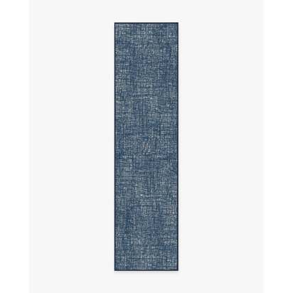 Crosshatch Sapphire Flatwoven Rug - 75 x 305 cm - Rug + Cushioned Pad System