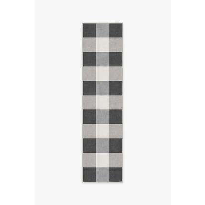 Buffalo Plaid Black & White Flatwoven Rug - 75 x 305 cm - Rug + Cushioned Pad System