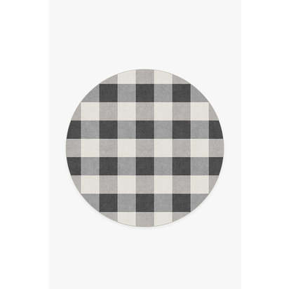 Buffalo Plaid Black & White Flatwoven Rug - 185 Round cm - Rug + Cushioned Pad System