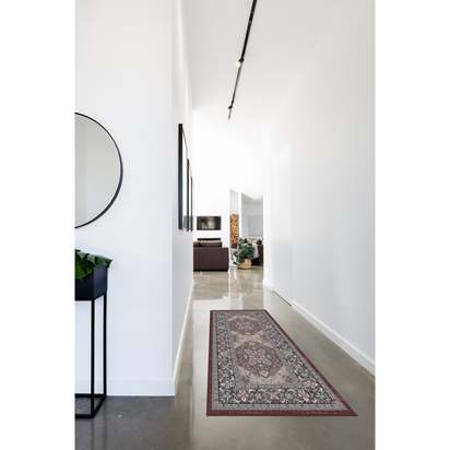 Hendesi Heriz Bordeaux Flatwoven Rug - 75 x 305 cm - Rug + Cushioned Pad System