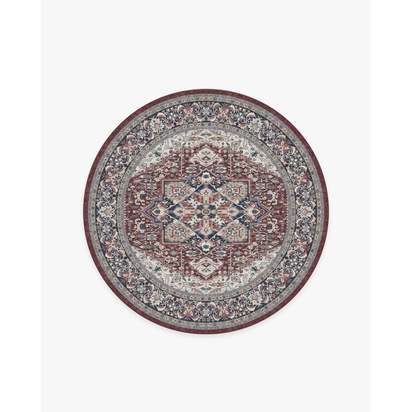 Hendesi Heriz Bordeaux Flatwoven Rug - 185 Round cm - Rug + Cushioned Pad System