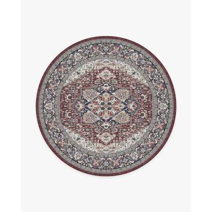 Hendesi Heriz Bordeaux Flatwoven Rug - 245 Round cm - Rug + Cushioned Pad System