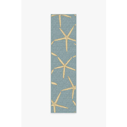 Starfish Pale Blue Flatwoven Rug - 75 x 305 cm - Rug + Cushioned Pad System