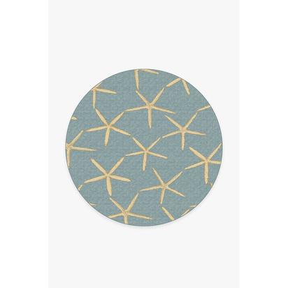 Starfish Pale Blue Flatwoven Rug - 185 Round cm - Rug + Cushioned Pad System