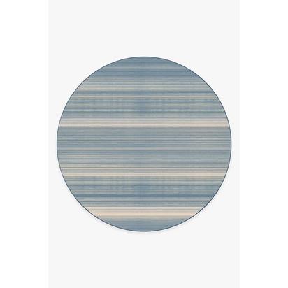Coastal Linear Stripe Slate Flatwoven Rug - 245 Round cm - Rug + Cushioned Pad System