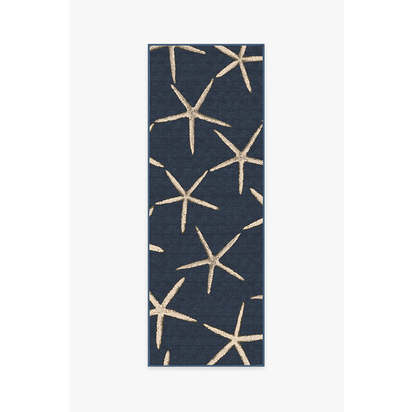 Starfish Navy Flatwoven Rug - 75 x 215 cm - Rug + Cushioned Pad System