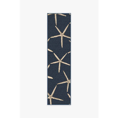 Starfish Navy Flatwoven Rug - 75 x 305 cm - Rug + Cushioned Pad System