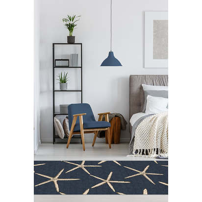 Starfish Navy Flatwoven Rug - 75 x 305 cm - Rug + Cushioned Pad System