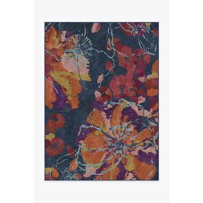 Watercolour Floral Navy Flatwoven Rug - 150 x 215 cm - Rug + Cushioned Pad System