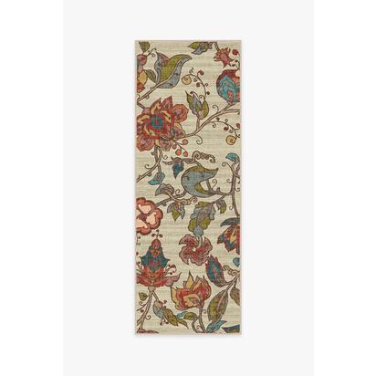 Frida Floral Natural Flatwoven Rug - 75 x 215 cm - Rug + Cushioned Pad System