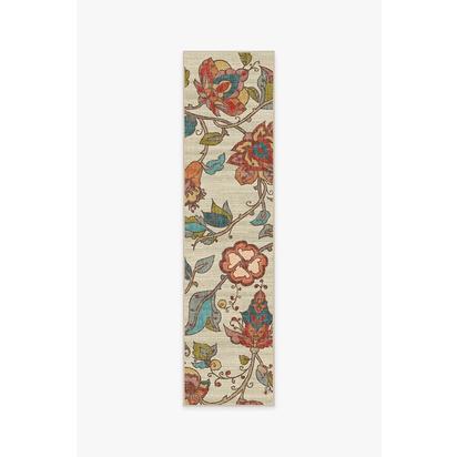 Frida Floral Natural Flatwoven Rug - 75 x 305 cm - Rug + Cushioned Pad System