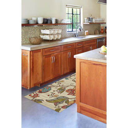 Frida Floral Natural Flatwoven Rug - 185 Round cm - Rug + Cushioned Pad System