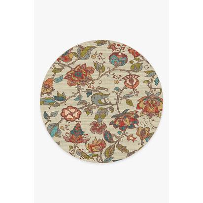 Frida Floral Natural Flatwoven Rug - 245 Round cm - Rug + Cushioned Pad System