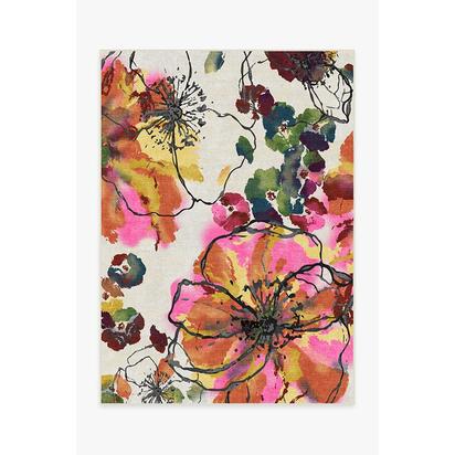 Watercolour Floral Multicolour Flatwoven Rug - 150 x 215 cm - Rug + Cushioned Pad System