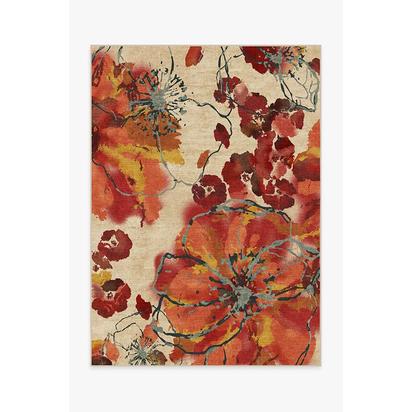 Watercolour Floral Coral Flatwoven Rug - 150 x 215 cm - Rug + Cushioned Pad System