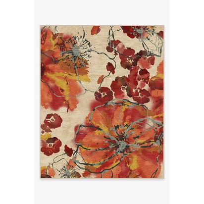 Watercolour Floral Coral Flatwoven Rug - 245 x 305 cm - Rug + Cushioned Pad System