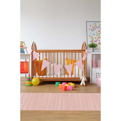 Dot Border Pink Flatwoven Rug - 245 Round cm - Rug + Cushioned Pad System