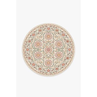 Suzani Coral Flatwoven Rug - 185 Round cm - Rug + Cushioned Pad System
