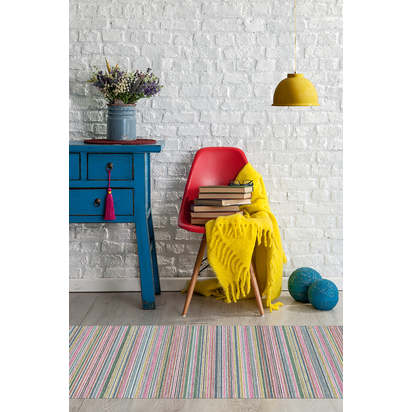 Multi Stripe Polychrome Flatwoven Rug - 150 x 215 cm - Rug + Cushioned Pad System