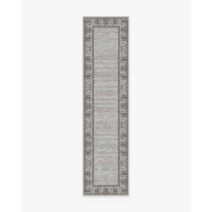 Vintage Daisy Bordered Grey Flatwoven Rug - 75 x 305 cm - Rug + Cushioned Pad System