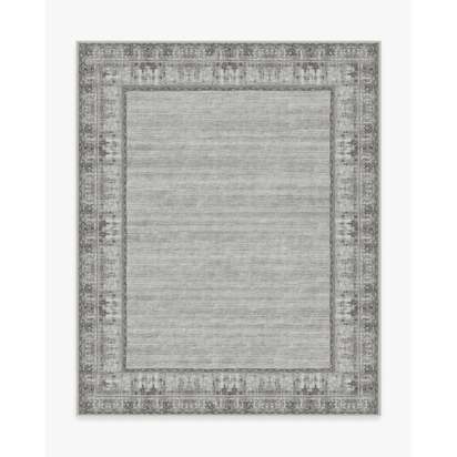 Vintage Daisy Bordered Grey Flatwoven Rug - 245 x 305 cm - Rug + Cushioned Pad System