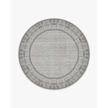 Vintage Daisy Bordered Grey Flatwoven Rug - 245 Round cm - Rug + Cushioned Pad System