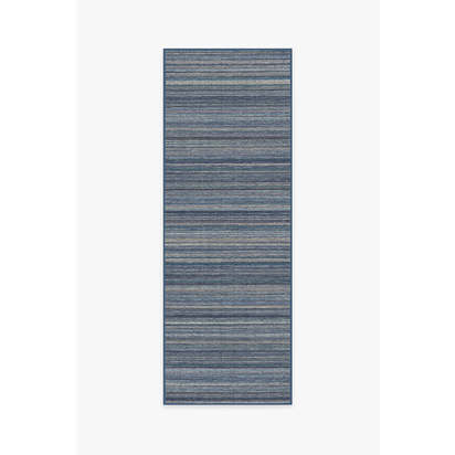 Multi Stripe Blue Flatwoven Rug - 75 x 215 cm - Rug + Cushioned Pad System