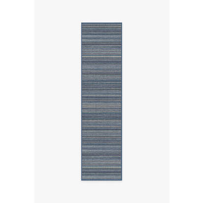 Multi Stripe Blue Flatwoven Rug - 75 x 305 cm - Rug + Cushioned Pad System
