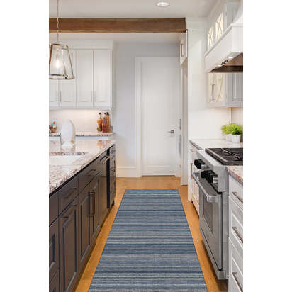 Multi Stripe Blue Flatwoven Rug - 185 x 275 cm - Rug + Cushioned Pad System