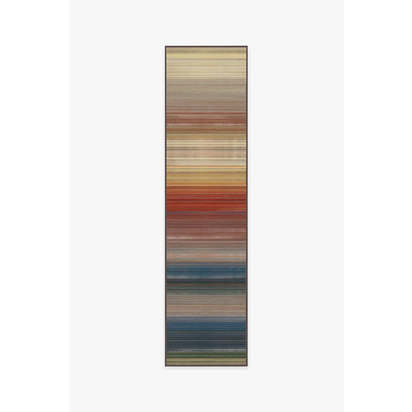 Linear Striped Multicolour Flatwoven Rug - 75 x 305 cm - Rug + Cushioned Pad System