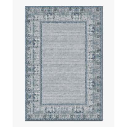 Vintage Daisy Bordered Blue Flatwoven Rug - 185 x 275 cm - Rug + Cushioned Pad System