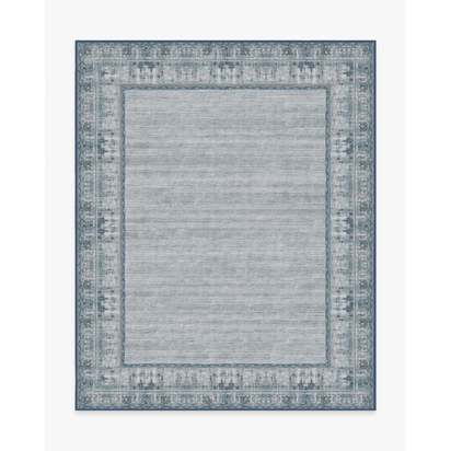 Vintage Daisy Bordered Blue Flatwoven Rug - 245 x 305 cm - Rug + Cushioned Pad System
