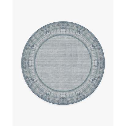 Vintage Daisy Bordered Blue Flatwoven Rug - 245 Round cm - Rug + Cushioned Pad System
