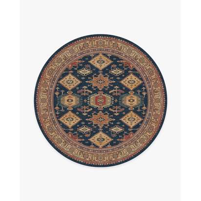 Cambria Sapphire Flatwoven Rug - 245 Round cm - Rug + Cushioned Pad System