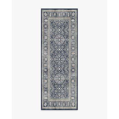 Alessia Dusk Blue Flatwoven Rug - 75 x 215 cm - Rug + Cushioned Pad System