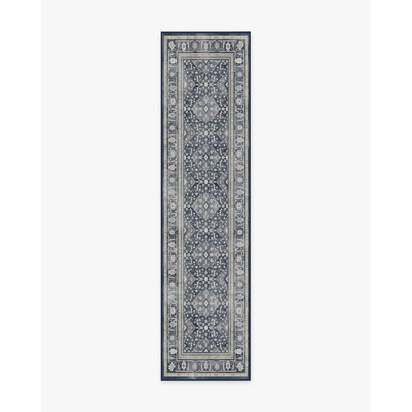 Alessia Dusk Blue Flatwoven Rug - 75 x 305 cm - Rug + Cushioned Pad System