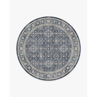 Alessia Dusk Blue Flatwoven Rug - 185 Round cm - Rug + Cushioned Pad System
