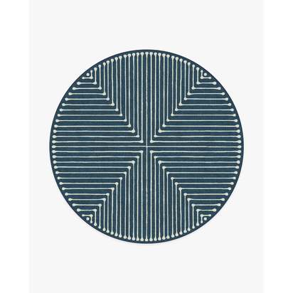 Inkdrop Lapis Blue Flatwoven Rug by Jonathan Adler - 245 Round cm - Rug + Cushioned Pad System
