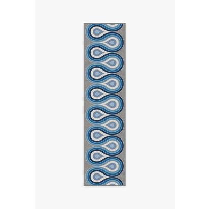 Milano Blue Steel Flatwoven Rug by Jonathan Adler - 75 x 305 cm - Rug + Cushioned Pad System