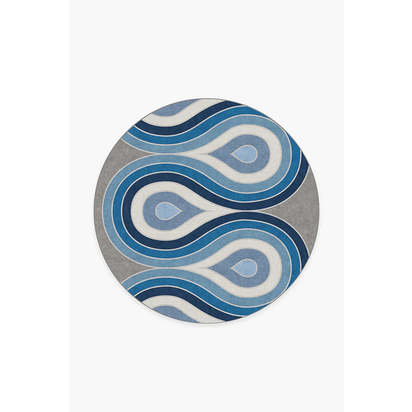 Milano Blue Steel Flatwoven Rug by Jonathan Adler - 185 Round cm - Rug + Cushioned Pad System
