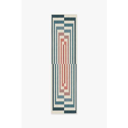 Op Art Teal Flatwoven Rug by Jonathan Adler - 75 x 305 cm - Rug + Cushioned Pad System