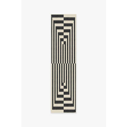 Op Art Charcoal Flatwoven Rug by Jonathan Adler - 75 x 305 cm - Rug + Cushioned Pad System