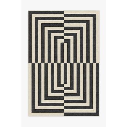Op Art Charcoal Flatwoven Rug by Jonathan Adler - 185 x 275 cm - Rug + Cushioned Pad System