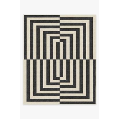 Op Art Charcoal Flatwoven Rug by Jonathan Adler - 245 x 305 cm - Rug + Cushioned Pad System