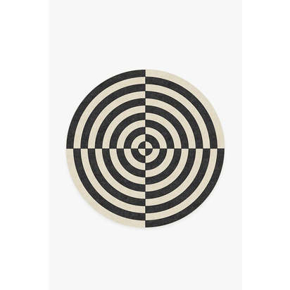 Op Art Charcoal Flatwoven Rug by Jonathan Adler - 185 Round cm - Rug + Cushioned Pad System