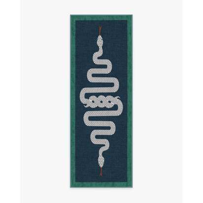 Venom Sapphire Flatwoven Rug by Jonathan Adler - 75 x 215 cm - Rug + Cushioned Pad System