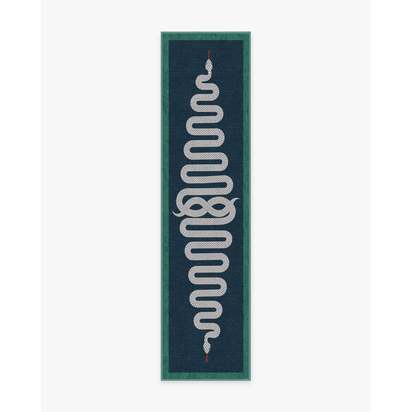Venom Sapphire Flatwoven Rug by Jonathan Adler - 75 x 305 cm - Rug + Cushioned Pad System