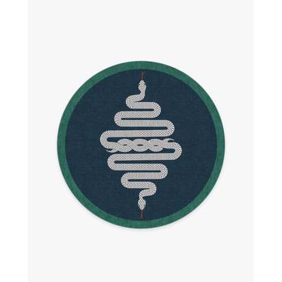 Venom Sapphire Flatwoven Rug by Jonathan Adler - 185 Round cm - Rug + Cushioned Pad System