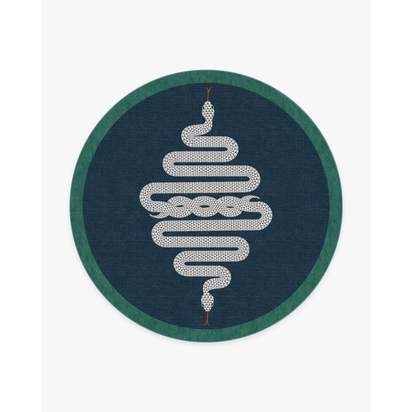 Venom Sapphire Flatwoven Rug by Jonathan Adler - 245 Round cm - Rug + Cushioned Pad System
